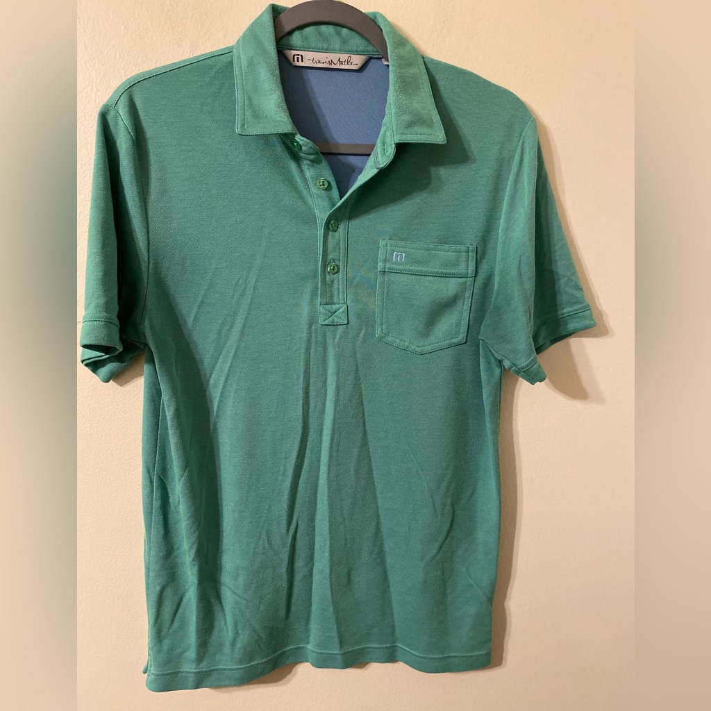 Mens Travis Mathew Green Pocket Polo Shirt Size Small